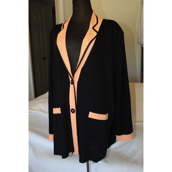 Exclusively Misook Black Cardigan Two Buttons 2X Pockets Stretch Modest Flowy - Picture 5 of 9